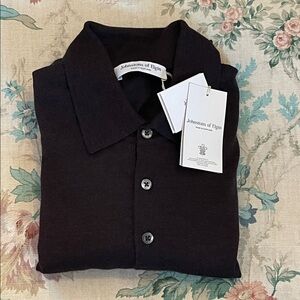 Johnstons of Elgin Wool Knit Polo Sweater XL Made in Scotland NWT
